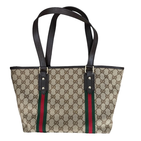 GUCCI Brwon GG PVC Canvas and Leather Tote Bag - Picture 3 of 9